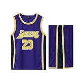 Basketball Trikot für Lebron Raymone James No.23 Lakers Fans Basketball ärmellose Anzug Kinder Erwachsene schwarz lila Sportswear T-Shirt Weste + Shorts jugendlich weiß gelb Sweatshirt-Blue-L