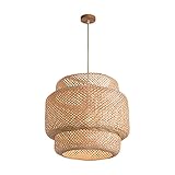 Baoblaze Einfache Pendelleuchte Deckenleuchte Lampenschirm Hängende Loftleuchte Modernes Design Japanischer Rustikaler Stil Bambus Woven Hängelampe Pendellampe - Beig