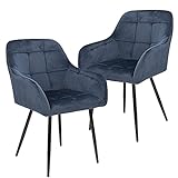 BlueOcean Furniture Küche Samt Esszimmerstuhl Gepolsterte Theke Lounge Side Wohnzimmer Akzent Armlehnen Stühle mit Rücken und Metallbeinen Schminktisch Bequeme Stühle für S