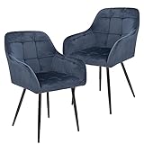 BlueOcean Furniture Küche Samt Esszimmerstuhl Gepolsterte Theke Lounge Side Wohnzimmer Akzent Armlehnen Stühle mit Rücken und Metallbeinen Schminktisch Bequeme Stühle für S