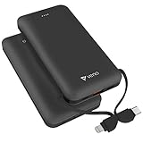 Vena 10000mAh PD Power Bank mit USB Type C & MFI Certified Lightning Kabel, (18W Power Delivery & QC 3.0) 4 Output 2 Input Externer Handy Akkus Schnellladeg