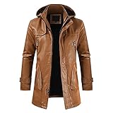 CCOOfhhc Lederjacke Herren Winter Bikerjacke Kunstleder Militär Jacke Übergang Bomberjacke mit Reißverschlusstasche Lang Wasserdicht Winddicht Herrenjacke Bikerjacke Leder Kapuzenjacke H