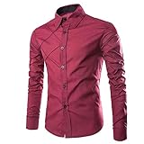 QWERD Herren-Hemd Slim Fit Kontrast Langarm-Hemd Herren Hemd Regular Fit Langarm Herrenhemden Business Freizeit Hochzeit Bügelleicht Slim-Fit Anzug Kentkragen Hemd Einfarbig Hemden für M
