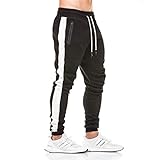 Tansozer Jogginghose Herren Baumwolle Trainingshose Männer Sporthose Herren Lang Slim Fit Jogginghosen Gym Fitness Hose Herren Reissverschluss Taschen Jungen Schwarz L