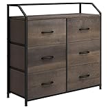 Kommode Schrank mit 6 Schubladen aus Stoff Sideboard Aufbewahrungsschrank für Kleiderschränke Holz Schlafzimmer Kinderzimmer Flur Vintage Dunkelbraun 83,2x30x80