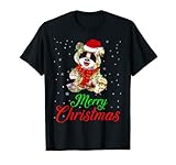 Merry Christmas Cute Xmas Lights Santa Floral Flower Panda T-S