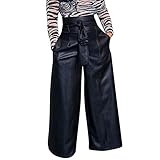 ZHZHUANG Frauen Hohe Taille Pu Lose Hose Hosen, Leder Motorrad Overall Beiläufige Clubbekleidung Pant Jeggings/Schwarz/X
