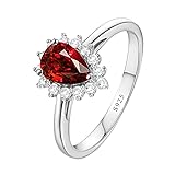 KnSam Damen Ring, Ring verlobung blau Silber Ring Stein 925 Silber Wassertropfen Ring mit Kostenlos Gravur für Damen Frau mit Rot Zirkonia Silber B