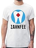 Karneval & Fasching Kostüm Outfit - Zahnfee Zahn mit Kreuz - L - Weiß - Zahn Tshirt - L190 - Tshirt Herren und Männer T-S