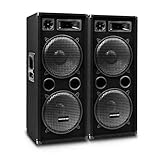 auna Pro PW - Passive PA-Lautsprecher PA-Boxen, 2er-Set: 2 x PA-Box, 2 x 38 cm (15') Subwoofer, Belastbarkeit: 750 Watt RMS / 1500 Wmax, 3-Wege-Bauweise, Piezo-Hochtöner, Horn-Mitteltöner, schw