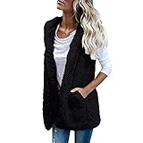 CCOOfhhc Westen Damen Mit Kapuze Lang Weste ärmellos Winter ärmellose Fleeceweste Winterjacke Warm Gefüttert Faux Pelz Mantel Jacke Fellweste Pelzweste Fell Kunstfell Einfarbig Elegant Kapuzenjack