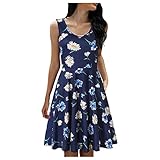 XUNN Damen Kleid Mode Sexy Elegant Casual Rundhalsausschnitt Blumendrucke A-Linie Mini Trägerkleid F