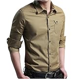 Herrenhemden mit Umschlag, einfarbig, langärmelig, schmale Passform, Button-Down-Hemd im Vereinigten Königreich, warm, Größe S-XXXXXXXL, Khaki1, 3XL