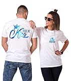 Daisy for U King Queen Shirts Couple Shirt Pärchen T-Shirts Paar Tshirt König Königin Kurzarm 1 Stücke-King-Weiß-blau（Herren）-S