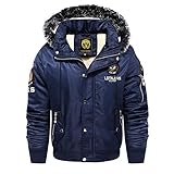 Herren Warme Winterjacke Parka Jacke mit Fellkapuze Warm Teddyfell Gefüttert Jacke Wintermantel mit Kapuze Übergangsjacke Gefütterte Winterparka Winter Warm Bomberjacke Outdoor Dickere Winterpark