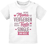 MoonWorks® Baby T-Shirt Kurzarm Babyshirt Spruch Tante Meine Tante ist Single und heiß Jungen Mädchen Shirt weiß-pink 92/98 (16-24-Monate)