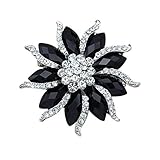 Damen-Brosche mit Blüte, schwarze Kristalle, Strass-Steine, kreative und exquisite Verarbeitung