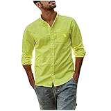 Sommer Hemd Herren Hemden Kurzarm Sommer Leinenoptik Einfarbig Freizeithemden Alltag ArbeitsHemd Casual Atmungsaktivität Henley Shirt Urlaub Strandhemd Dünne Coole Männer Leichte Hemd T-S