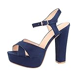 Elara Damen Pumps Bequeme Peep Toe Pumps Trendige Plateau High Heels Chunkyrayan AT0985 Blue-38