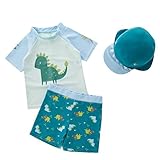 G-Kids Kinder Jungen Badeanzug Bademode Schwimmbekleidung Uv-Schutz Dinosaurier Bade-Set mit Hut, Blau, 2-3 Jahre (100)