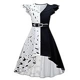 Mädchen Cruella Deville Kostüm Schwarz Weiß Gepunktet Kleid Schule Rollenspiel Kleidung Phantasie Weiß Schwarz Böse Geburtstag Cosplay