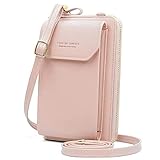 ALHX Handy Umhängetasche, PU ​Leder Damen Retro Geldbörse Klein Schultertasche Multifunktion mit Kartenfächer Verstellbar Abnehmbar Schultergurt für Handy unter 6,5 Zoll（Rosa）