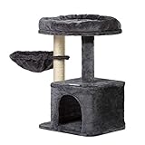 Hey-brother Kratzbaum klein für Katzen, Katzenbaum mit Liegemulde, Stabiler Katzenkratzbaum Katzenmöbel, Kleiner Katzenkletterrahmen Rauchgraues MPJ002SG