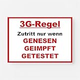 Hinweis Aufkleber Einlass nur 3G Regel geimpft genesen getestet Corona Digitaldruck Folie DIN A4