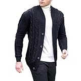 GAOHONGMEI Herren Strickjacke mit Zopfmuster vorne offen, lässige Jacken, schmale Passform, Winter, warme Strickwaren, Oberteil, schwarz, Größe L (US)