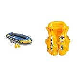 Intex Challenger 2 Set Schlauchboot - 236 x 114 x 41 cm - 3-teilig - Blau/Gelb & Schwimmhilfe - Deluxe Schwimmweste - Pool School Step 2 - Für 3-6 J