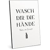 ARTFAVES® Holzbild - Wasch dir die Hände | schwarz-Weiss Deko Wandbild als Geschenk | Holzschild mit Spruch zum Thema Bad/Badezimmer/WC/Toilette/F