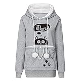 YEBIRAL Damen Übergröße Pullover Kapuzenpullover Katze Sweatshirt Hoodie Katzenpulli Tops Beutel Langarm Herbst Winter Pulli mit Katzen Hund Großen Känguru T