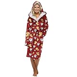 Hffan Bademantel Damen Morgenmantel Mit Kapuze Geena - Fleece Morgenmantel Lang Winter Warm Weich Fleece - Super Flauschiger Morgenmantel - Geburtstagsgeschenk F