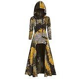 PcLeam Damen Kleid Lang Sweatshirt Hoodie Kapuzenpullover Gothic Kleider Langarm Tie Dye Vintage Abendkleid Party Kleider Rockabilly Kleid Faschingkostüme Karneval Fasching (Khaki, M)