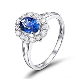 ANAZOZ Echtschmuck Damen Ring 18 Karat 750 Weißgold 1 Karat Saphir 0.24 Karat Diamant Ehering Damen Blume Solitärring Größe 58 (18.5) AN2082