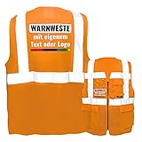 Warnweste mit Reißverschluss und Taschen * Druck auf Rücken + Front/Premium-Druck * Farbe & Größe: Orange/Größe XXL * Aufdruck selbst gestalten * Bedruckt mit Design Foto Text Log