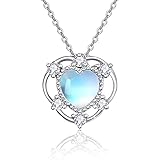 Mondstein Halskette 925 Sterling Silber Regenbogen Mondstein Herz ketten Anhänger Schmuck Geschenke für Frauen M