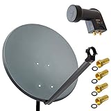 PremiumX Satelliten-Komplettanlage 60cm Satellitenschüssel Aluminium Anthrazit Satellitenantenne SAT Twin LNB 4X F-Steck