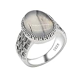 ZiFei 925 Sterling Silber Männer Ringe mit Großen Weißen Natürlichen Onyx Stein Vintage Thai Silber Ringe für Mann Frauen Türkischen Schmuck,11