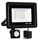 LED Strahler mit Bewegungsmelder Außen, 30W LED Fluter Superhell 3000LM Scheinwerfer, IP66 Wasserdicht Außenstrahler 6500K Kaltweiß Flutlicht, Aussenstrahler für Garage Garten Hof Vorp
