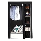 AIRICA Kleiderschrank, Faltschrank, Stoffschrank, Faltbare Garderobe mit Kleiderstange und 6 Ablagen bieten, 106x44x170cm, Schw