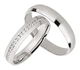 Ardeo Aurum Trauringe Damenring und Herrenring aus 375 Gold Weißgold mit Zirkonia Eheringe 4 mm Breite Paarp