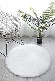 HLZDH Faux Lammfell Schaffell Teppich Kunstfell Dekofell in Super weich Lammfellimitat Teppich Longhair Fell Optik Nachahmung Wolle Bettvorleger Sofa Matte (Rundes Weiß, 30 x 30 cm)