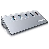 CSL - 5 Port USB 3.2 Hub Aktiv mit Netzteil und USB Kabel - USB 3.0 USB 3.2 Gen.1 Datenhub für MacBook 2020 Air Pro iMac Surface Pro Laptop – für Windows 10 und MacOS - Alugehäuse Space Grey