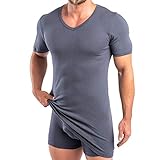 HERMKO 164887 2er Pack Extralanges Herren Shirt mit V-Ausschnitt aus Baumwolle/Modal (+10 cm) Unterhemd, Größe:D 12 = EU 6XL, Farbe:Grap