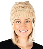 Funky Junque Exklusives Damen-Beanie, einfarbig, gerippt, warm, weich, mit Totenkopf-Mütze, Peanut, Einheitsgröß