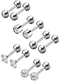 5 Paar Edelstahl Ohrstecker Runde Kugel Ohrstecker Zirkonia Barbell Ohrring Set Helix Piercing für Tragus Knorpel Ohr, 5 Arten (Stahlfarbe)