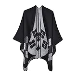 Poncho Damen Winter Schal XXL Damen Elegant Poncho Cape Poncho Decke Warm Kuschelig Kaschmir Strick Cardigan Lang Mantel Tragbar Blanket Hoodie Geschenk für Frauen Geburtstag Weihnachten(Schwarz)