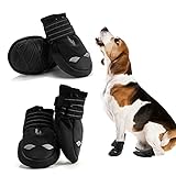 AQH 4Pcs Hundeschuhe, Pfotenschutz für Hunde mit reflektierenden Riemen, wasserdichte Hundestiefel mit weicher Sohle für Hunde (5#, Schwarz)