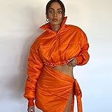 Nxforever Damen Jacken Halbrock Ultraleicht Jacke Hoher Kragen Warm Mantel Langarm Reißverschluss Gesteppt Dicker Kurzmantel Orange L